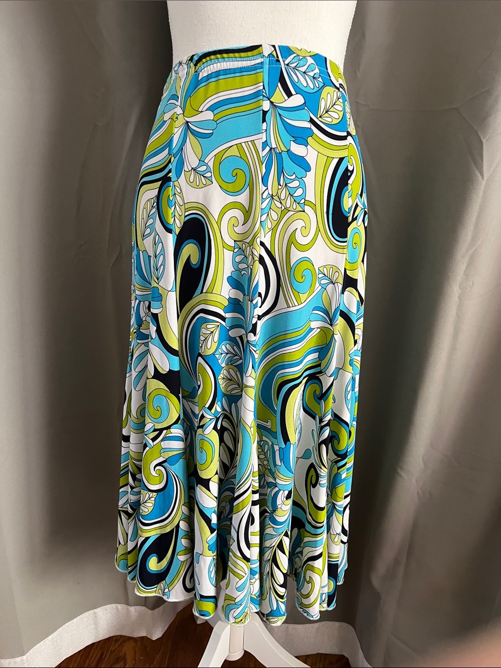 Fashion Bug Turquoise, Lime & White Swirl A-Line Skirt